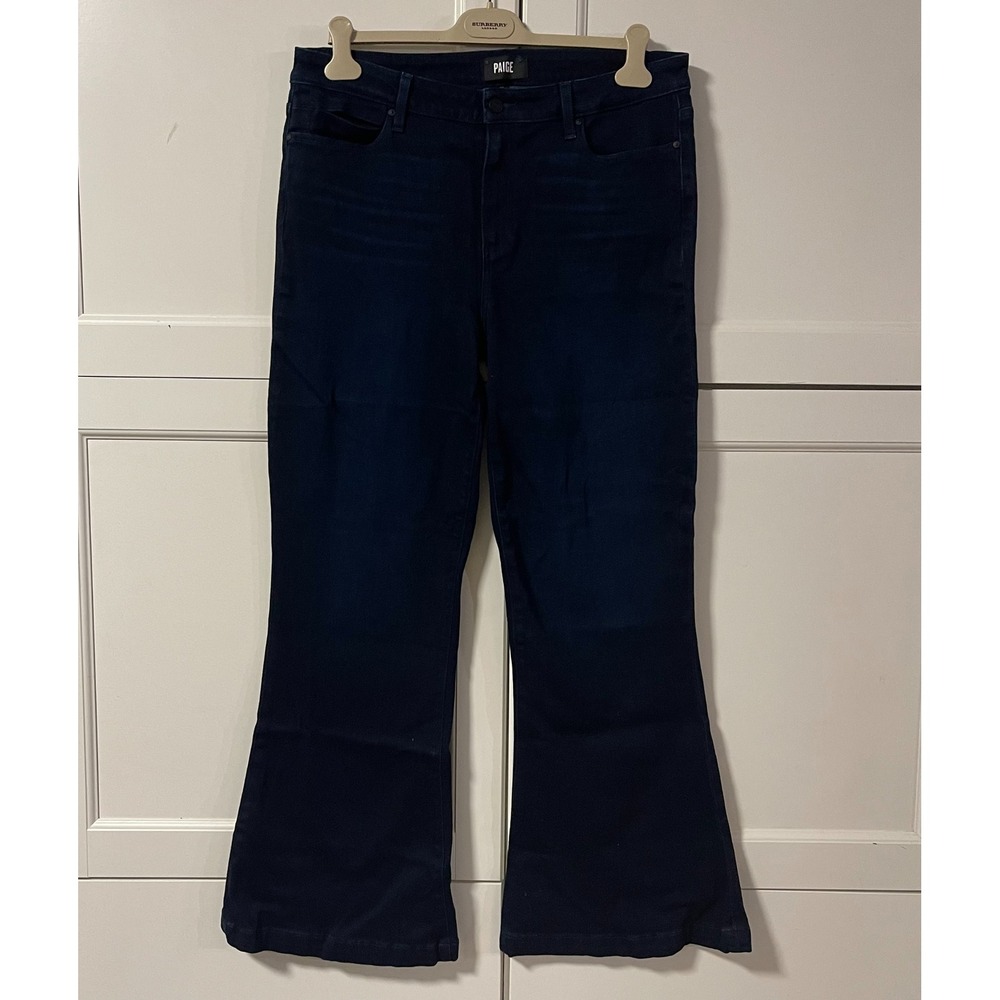 Paige Genevieve High Rise Flare Jeans Dark Indigo Blue Denim Size 34
